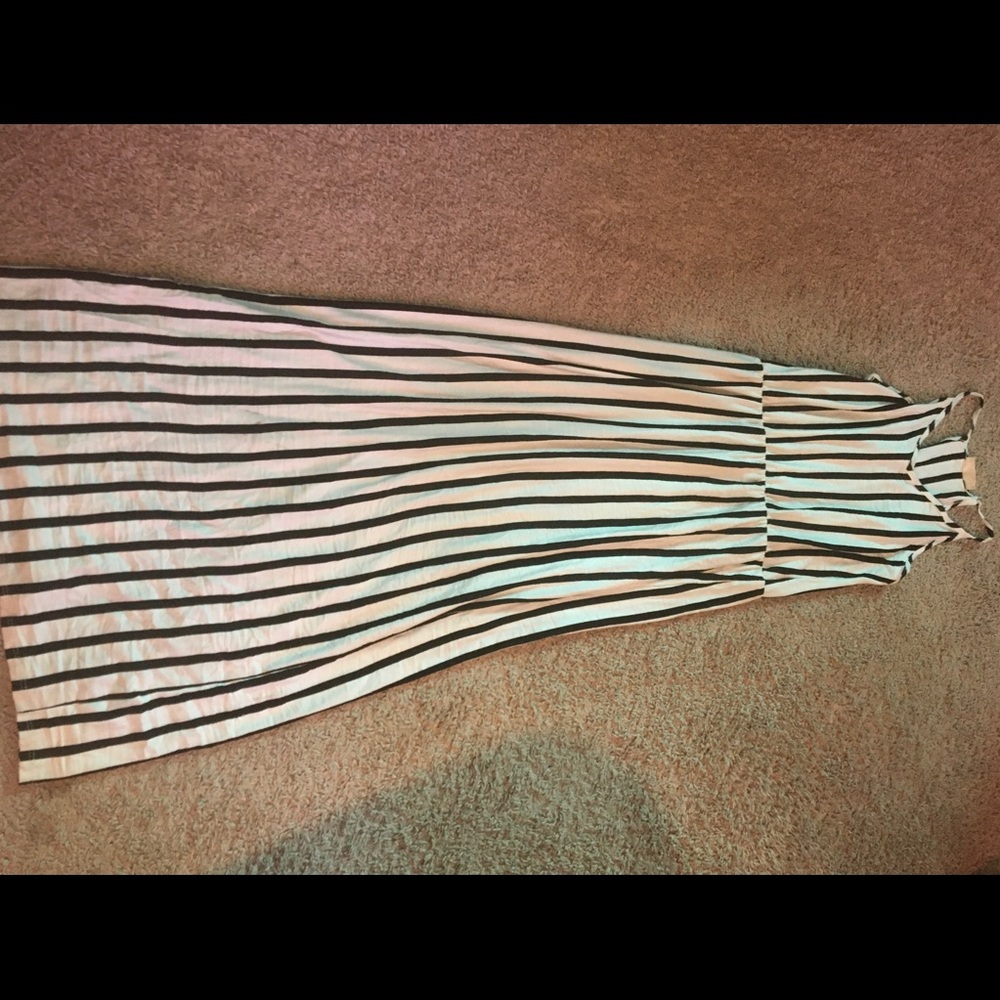 Olive Rae long black and white stripe dress